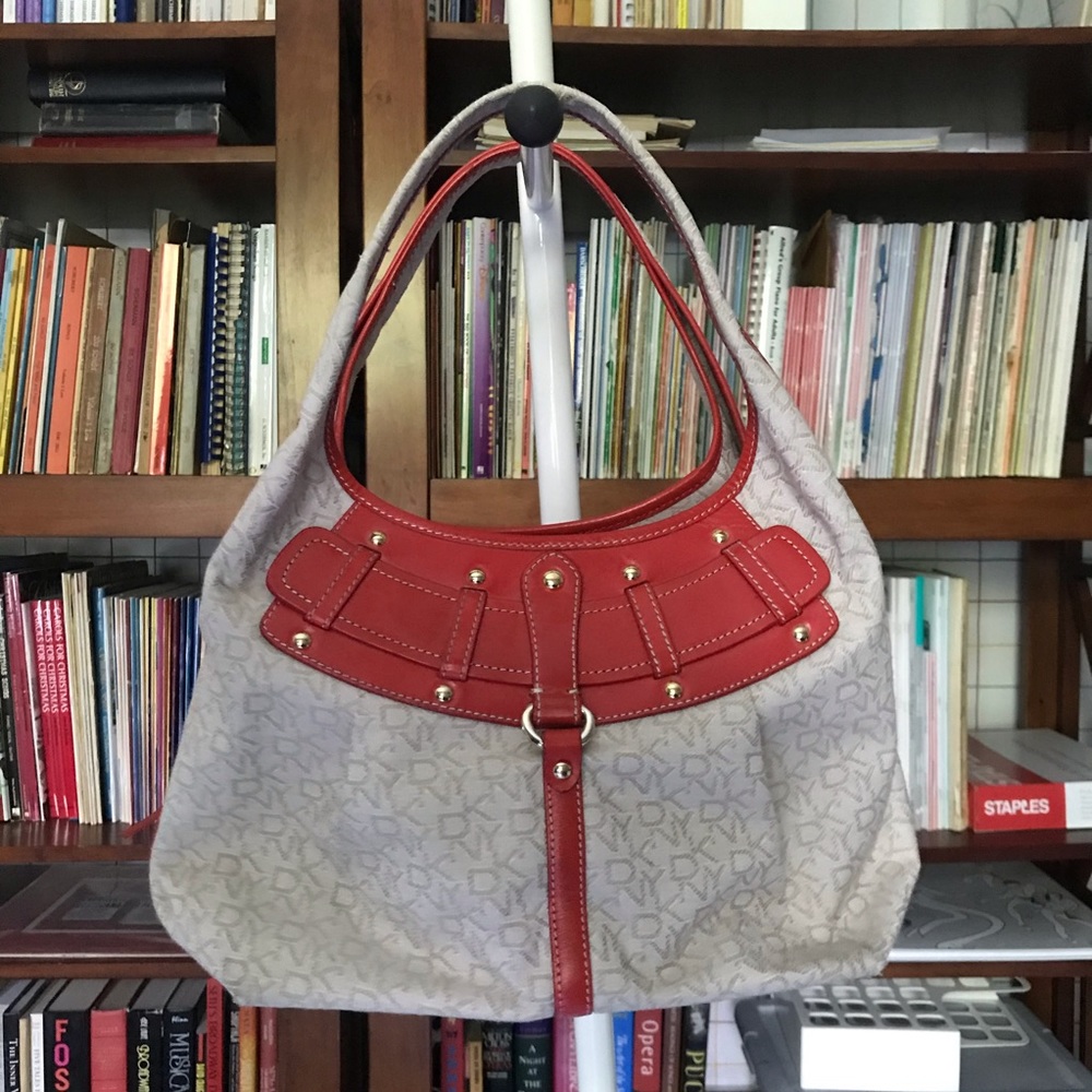Red and tan DKNY shoulder bag